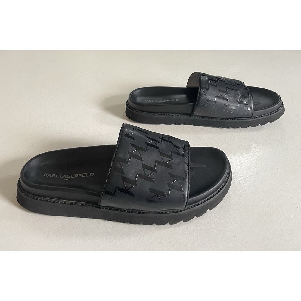 EUC Karl Lagerfeld Men Size 13 M Paris Monogram Slide Open Toe Sandals Black - Picture 3 of 16